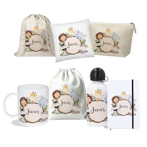 Kembilove Pack personalizado vuelta al cole - Regalos niños - Vuelta al cole material escolar - Pack regalos niños - Pack escolar - Regalos personalizados niños - Selva