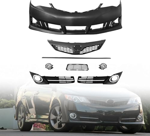 Front Bumper Cover Grille Set W/Fog Light & Cover Trim Compatible with To-yota Camry SE/SE Sport 2012 2013 2014 Replacement for 5211906975 TO1000379 TO1200354 TO1036129