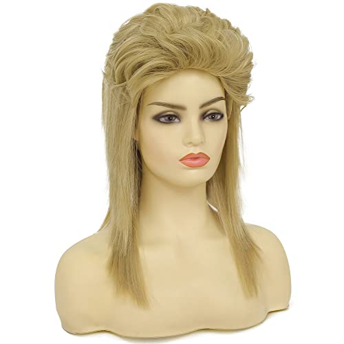 Image of Swiking Blonde Mullet Wigs for Women 80s Costume Wig Curly Soft Heat Resistant Shoulder Length Hair Rocker Cosplay Synthetic Wigs (Blonde)