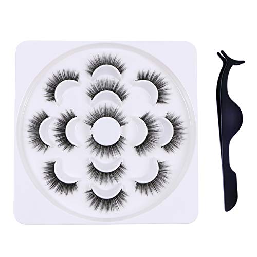 Yoodelife 3D False Eyelashes, 3D Faux Mink Fake Eyelashes Handmade Dramatic Thick Crossed Cluster False Eyelashes Black Nature Fluffy Long Soft Reusable,Style 1 (7 Pairs)