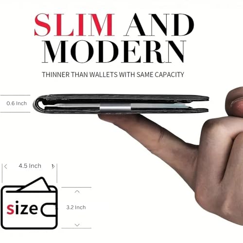 Mens Slim Leather Wallet with Money Clip RFID Blocking Bifold Credit Card Holder for Men with Gift Box (Carbon Black)3