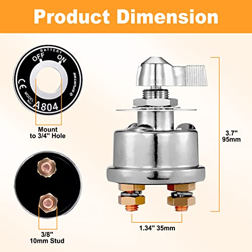 Spurtar Battery Disconnect Switch 12-48V Battery Shut Off Switch 200A High Current Master Battery Power Cut Isolator Kill Switch For Car, Vehicle, Truck, Winch, Atv, Rv, Marine, Boat #TOP4