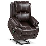 MCombo Small-Regular Power Lift Recliner Chair with Massage and Heat for Petite Elderly People, 3 Positions, 2 Side Pockets, USB Ports, Faux Leather 7408 (Dark Brown, Small-Regular)
