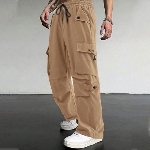 Cargo Pants Men Elastic Waist Parachute Cargo Pants with Pockets Stretch Twill Chino Pants Lightweight Hiking Pants2