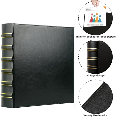 Image of LETVPVOW Vintage Hardback 3 Ring Binder 2 Inch, Professional Leather Binders 2 Inch D Ring, Holds 400 Sheets Capacity 2 Pack - Dark Green