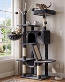 Hey-brother Cat Tree, 53 inch Cat Tower for Indoor Cats, Cat House with Padded Platform Bed, Toy Balls, Large Cozy Condo, Hammocks and Sisal Scratching Posts, Smoky Gray MPJ019-SG