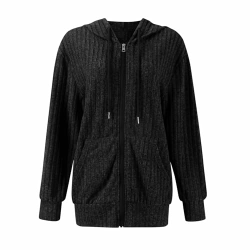 Sweaters for Women Long Sleeve Knitted Zip up Hoodies Ribbed Pullover Loose Casual Sweatshirts with Pocket4