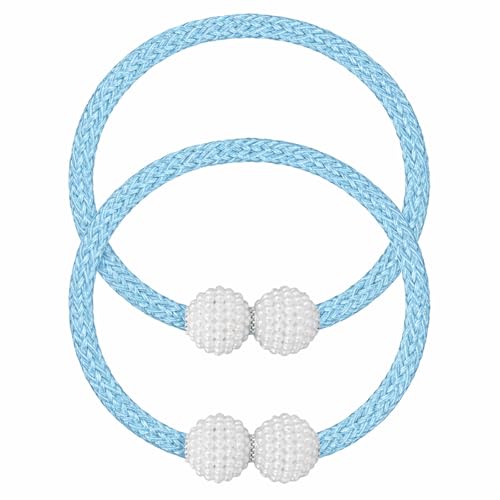 Image of 2Pack Magnetic Curtain Tiebacks, Curtain Tiebacks Buckles Holdbacks Holder Hooks Clip,Decorative Drape Handmade Curtain Tie Back(Light Blue)