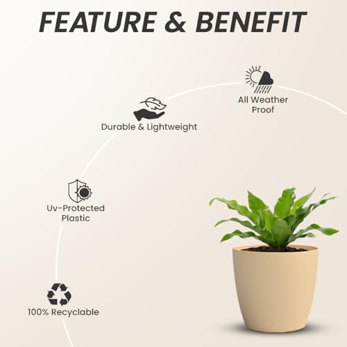 Image of YUCCABE ITALIA SHERA Stella 6 Inch Plastic Plant Pot for Home Decor Indoor Plant Pots for Living Room Plastic Flower Pot for Garden (Beige, 6 INCH - 2 Pcs)