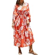 Moss Rose Kaftan Dresses for Women V Neck Summer Swimsuit Cover up Caftan Maxi Beach Dresses