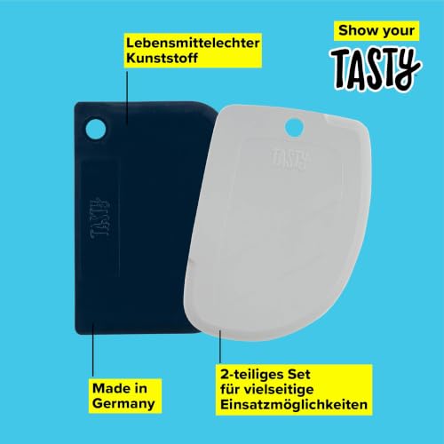 Foto von Tasty 2-tlg. Teigkarten Set - Kunststoff PP Teigschaber in Dunkelblau & Grau - Ideal zum Ausschaben, Glattstreichen & Verzieren Ihrer Backwaren
