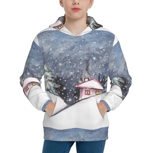 Watercolor Winter Landscape For Christmas Kid Hoodies Boys Sweatshirts Girls Pullover with Pocket