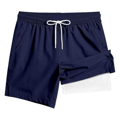 GIBZ Men Bathing Suit with Compression Liner Quick Dry Swim Trunks 2 in 1 Solid Beach Swimming Shorts with Pockets