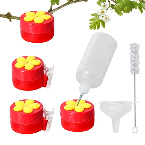 PiiSheou Handheld Hummingbird Feeder with Clips, 4 Pack Window Red Wild Bird Feeders with Cleaning...