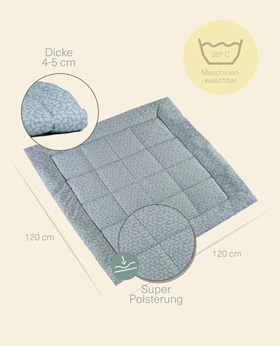 molis&co - Baby Spielmatte 120x120 cm, extra dick, weich, stilisch, unisex, 100% Baumwolle (Oeko-TEX), maschinenwaschbar, Blue Garden