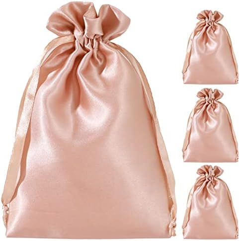 ENNIYU Satin Gift Bags, 6x9 Rose Gold Jewelry Bags, Wedding Favor Drawstring Bags Baby Shower Christmas Gift Bags Tarot Cards Bags 50 Pack…