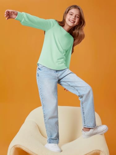 Image of Haloumoning Girls Puff Long Sleeve Shirts Fall Tops 5-14Y | Casual,Solid Color,Crewneck, Soft, Tunic Tops Blouse,Kids Long Sleeve T Shirt,,Fashion Clothes