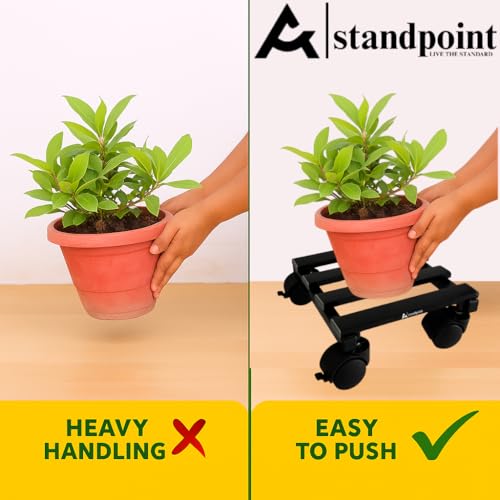 Image of Standpoint | Heavy Duty Metal Plant Stand | 4 Wheels (2 Lockable) | Rust Resistant | Upto 50kg Load | Black Coated Gamla Stand | Stylish for Home & Office Indoor Outdoor Use
