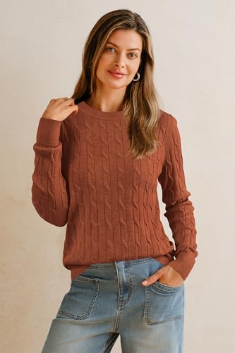 Image of Arach&Cloz Women's Wool Blend Classic Crew Neck Casual Fall Sweaters