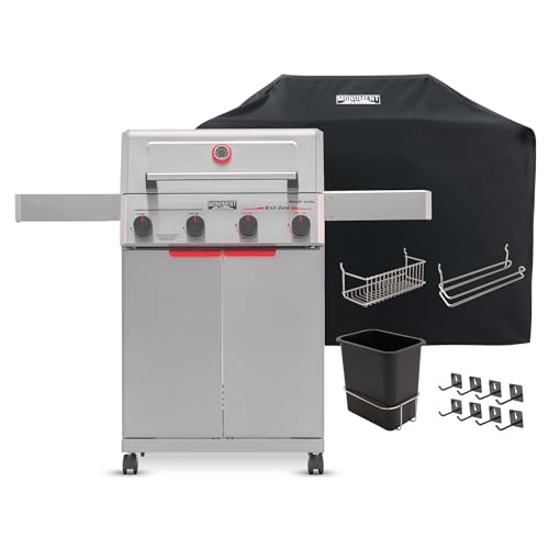 Image of Monument Grills 4 Burner Stainless Steel Propane Mesa2 Gas Grill, 500F in 5 Mins, 525 sq.in, 37,000 BTU, Broil Zone, Foldable Side Shelves, Knob Control, Built in Thermometer, with 5 Accessories
