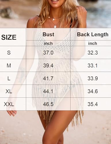 Image of Ekouaer Beach Swimsuit Cover Up Women Crochet Bikini Coverups Summer Pool Swimwear Tassel Dress