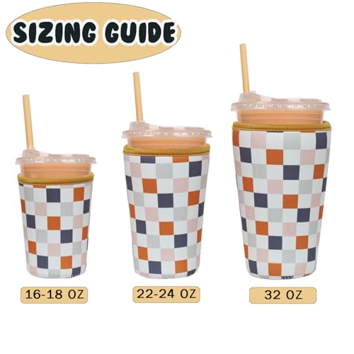 Image of Reusable Insulated Neoprene Iced Coffee Cup Sleeve, Durable Drink Sleeve for Cold Beverages, Beverage Holder for Iced Coffee (Muted Grid)