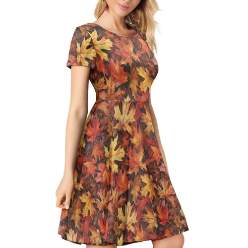 Image of POLERO Sunflower Dress for Women Floral Summer Dresses Short Sleeve Casual Sundresses Midi Dresses