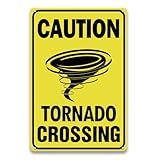 LIZATIC Tornado Crossing Sign - 8 x 12 Inch Aluminum Metal Weather Warning Sign for Outdoor, Yard, Farm Driveway, Storm Tornado Shelter Wall Decor, Storm Chaser Gift, Waterproof and UV-resistant