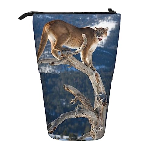 Ahdyr Estuche para lápices, Lindo Estuche para lápices de pie, Estuche retráctil para lápices, Bolsa organizadora de papelería Panther Mountain Lion