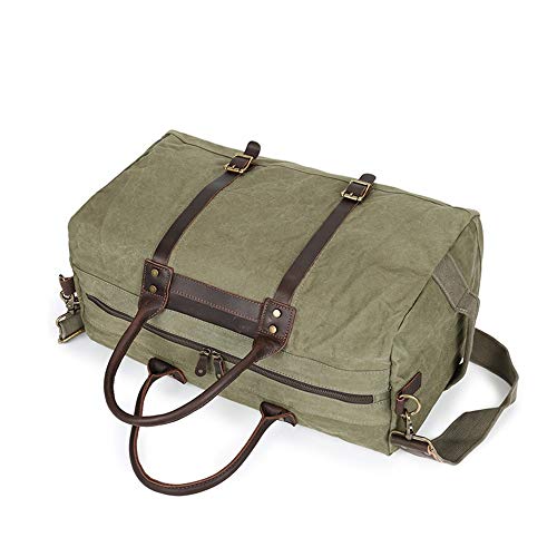 men Men Casual Travel Duffel Waterproof Canvas Cowhide Leather Luggage Tote Handbag Gym Sports Overnight Weekend Bag Sports Overnight Gym Luggage Weekend Tote Bag(Army Green)4
