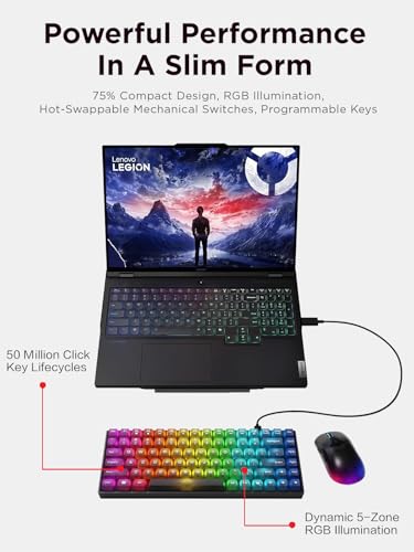 Image of Lenovo Legion K510 Mini Pro Wired Mechanical Gaming Keyboard - 75% Compact Design, RGB Illumination, Hot-Swappable Mechanical Switches, Programable Keys