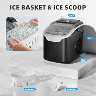 Antarctic Star Ice Maker Countertop, 8 Bullet Ice Cubes in 6 Mins, 26.5 lbs/Day, Self-Cleaning, 2 Sizes, Ultra-Quiet for Home/Kitchen/Camping/RV