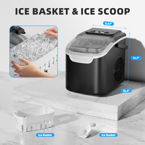 Image of Antarctic Star Countertop Ice Maker Machine, 8 Cubes in 6 Mins, 26.5 lbs /Day, Self-Cleaning, 2 Sizes, Ultra-Quiet for Home /Kitchen /Camping /RV Black