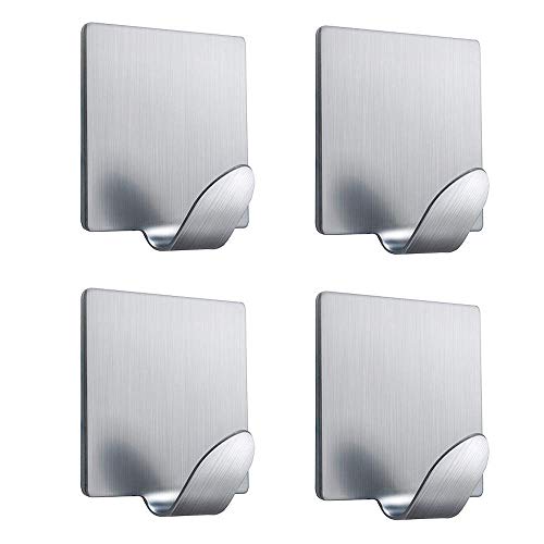 Wwin Crochet Adhésif,Crochet Mural de Salle de Bains En Acier Inox,Porte Serviette Avec Scotch Adhésif,4 Pièces
