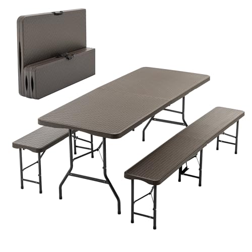 Jaxilyn Bierzeltgarnitur Klappbar 180cm, Biertischgarnitur mit 2 Bierbank, Biergartengarnitur...