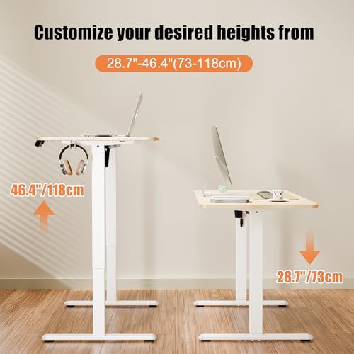 Image of ERGOMAKER Electric Standing Desk 120x60cm (47.2 inchx23.6 inch), Height Adjustable Sit Stand Desk with Splice Board for Home Office, Computer Desk Memory Preset (White Frame + Golden Oak Desktop)