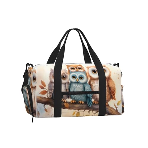 Bolsa de lona para gimnasio y viaje con estampado de búho en rama y portazapatos