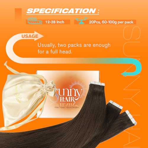 Image of Sunny Hair Tape in Hair Extensions Chocolate Brown 60g 40PCS