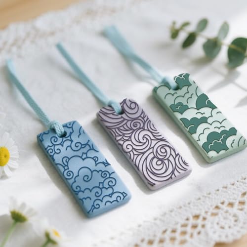 Image of 16 Pcs Ocean Waves Pattern Polymer Clay Texture Sheet Natural Clouds Patterns Rubber Clay Texture Mat for Polymer Clays Making Earrings Jewelry DIY Crafts, 4 x 2.5 Inch