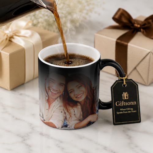 Image of Personalized Magic Mug - Custom Photo, Name & Quote Ceramic Mug - Birthday, Anniversary, Valentine's Gift - 330ml Color Changing Mug for Girlfriend, Boyfriend, Husband, Wife