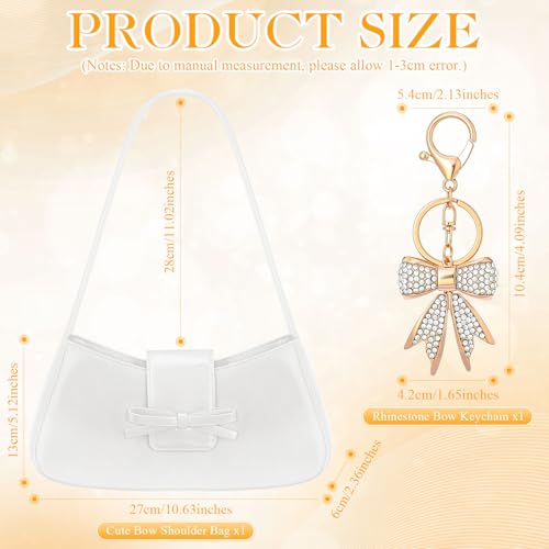 Abbylike Bow Shoulder Bag for Women with Rhinestone Bow Charm Handbags Trendy Y2K Purses Leather Clutch Bag Cute Purse2