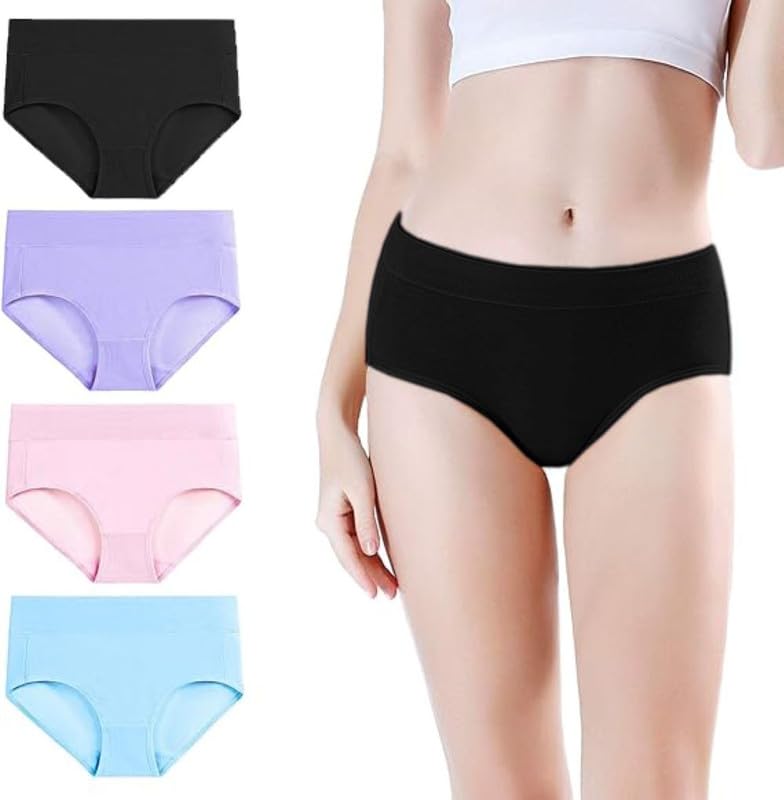 Image of DIVING DEEP Women's Cotton Underwear, Mid Waist Full Coverage Underpants, Post Partum Briefs Panties for Women Multipack-4