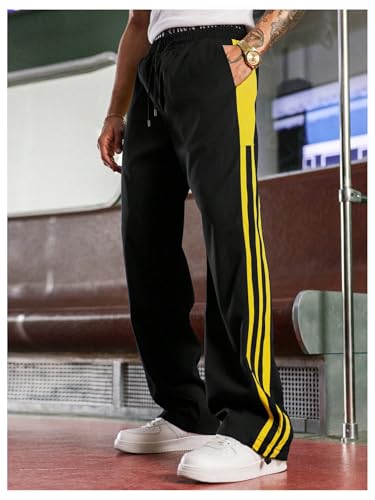 Men's Striped Baggy Pants Drawstring Waist Straight Leg Long Trousers Streetwear Parachute Pants3