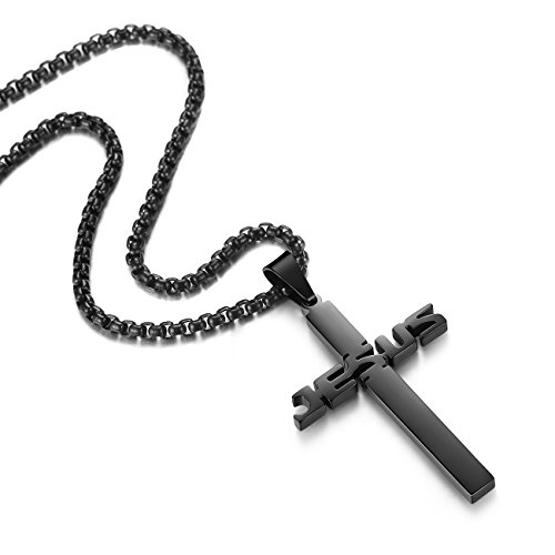 REVEMCN Stainless Steel Jesus Cross Pendant Necklace for Men Women 20-24 Inches Rolo Chain Christian Gifts for Men Faith2