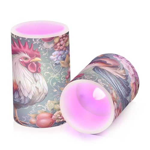 Image of ALAZA Chicken Rooster Flickering Flameless Candles Battery Operated with Remote Timer,Tea Light Candles LED Pillar Votive Candles Set of 2 for Outdoor Indoor Decorations