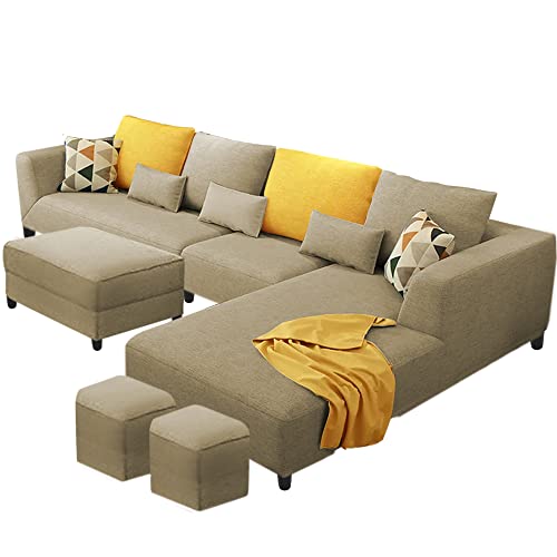 Image of Casaliving Minta RHS 8 Seater L Shape Sofa Set with Center Table for Living Room (Cream Fabric) Premium Fabric Sofa Set for Living Room | Hall