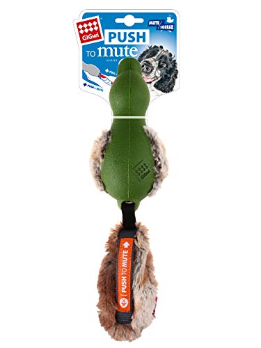 GiGwi Gummi-Ente Hundespielzeug 'Push to Mute' leise und quietschendes Spielzeug interaktiv mit Plüschschwanz - Grün