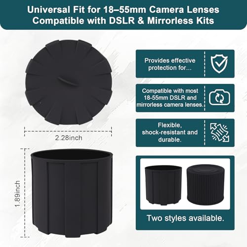 18–55mm Lens Cap, Universal Camera Lens Cover for DSLR & Mirrorless Cameras, Flexible Front Lens Protector, Dustproof Scratch Resistant Lens Cap, Two Styles