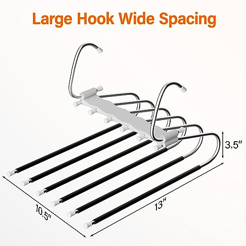 Upgraded Collapsible Pants Hangers Space Saving, 6 Layers Clothes Rack, Stainless Steel Multifunctional Closet Organizer, Non Slip Metal Hangers for Pants Jeans Skirts Trousers (2 Pack) - Image 3