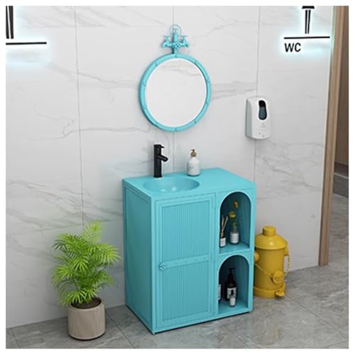 Industrial Freestanding Bathroom Pedestal Sink, Retro Iron Art Vanity Unit with Mirror, Floor Standing Wash Basin Cabinet for Modern Home Decor